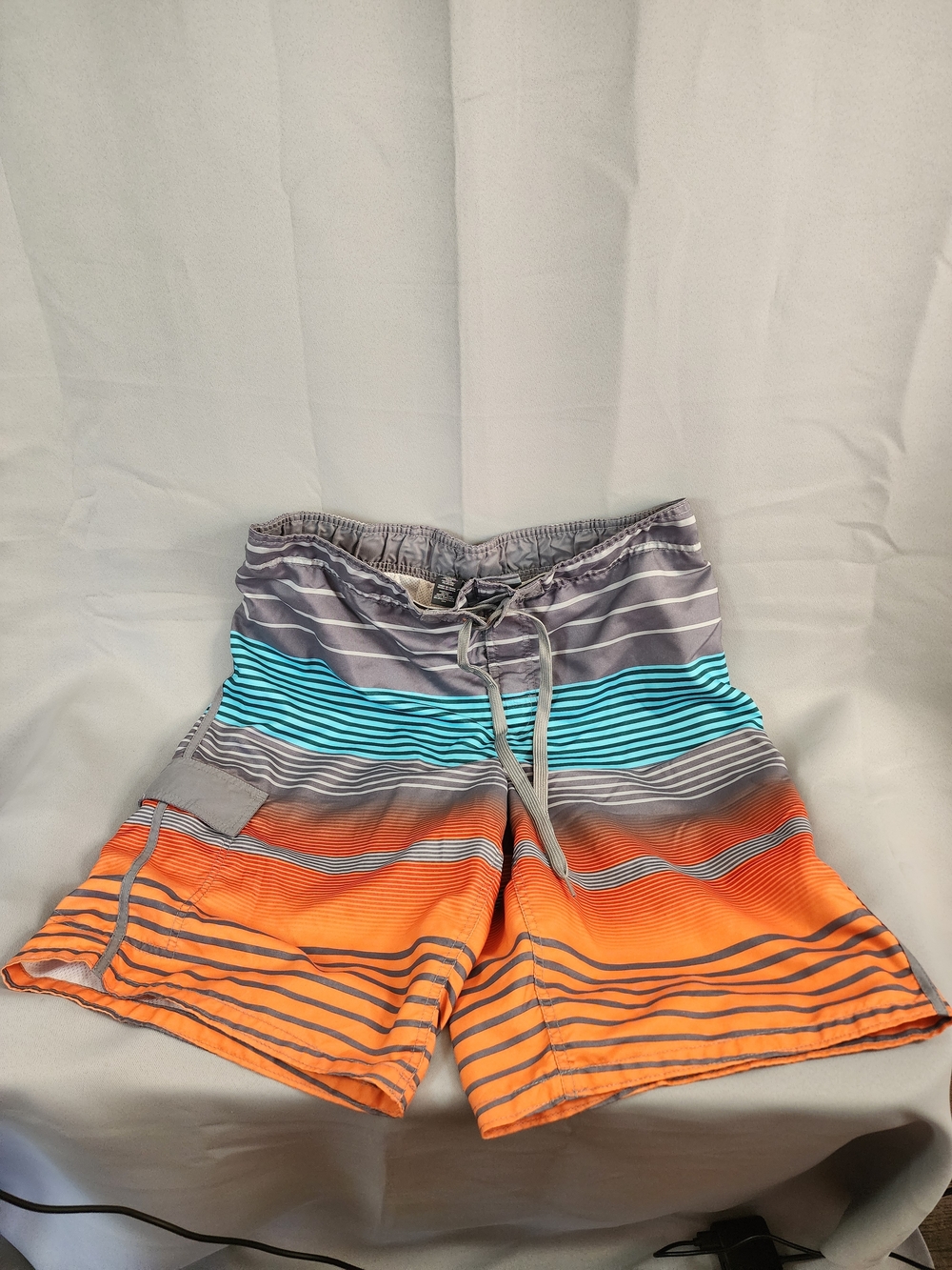 OP Men's Orange, Gray & Teal Striped Swim Trunks